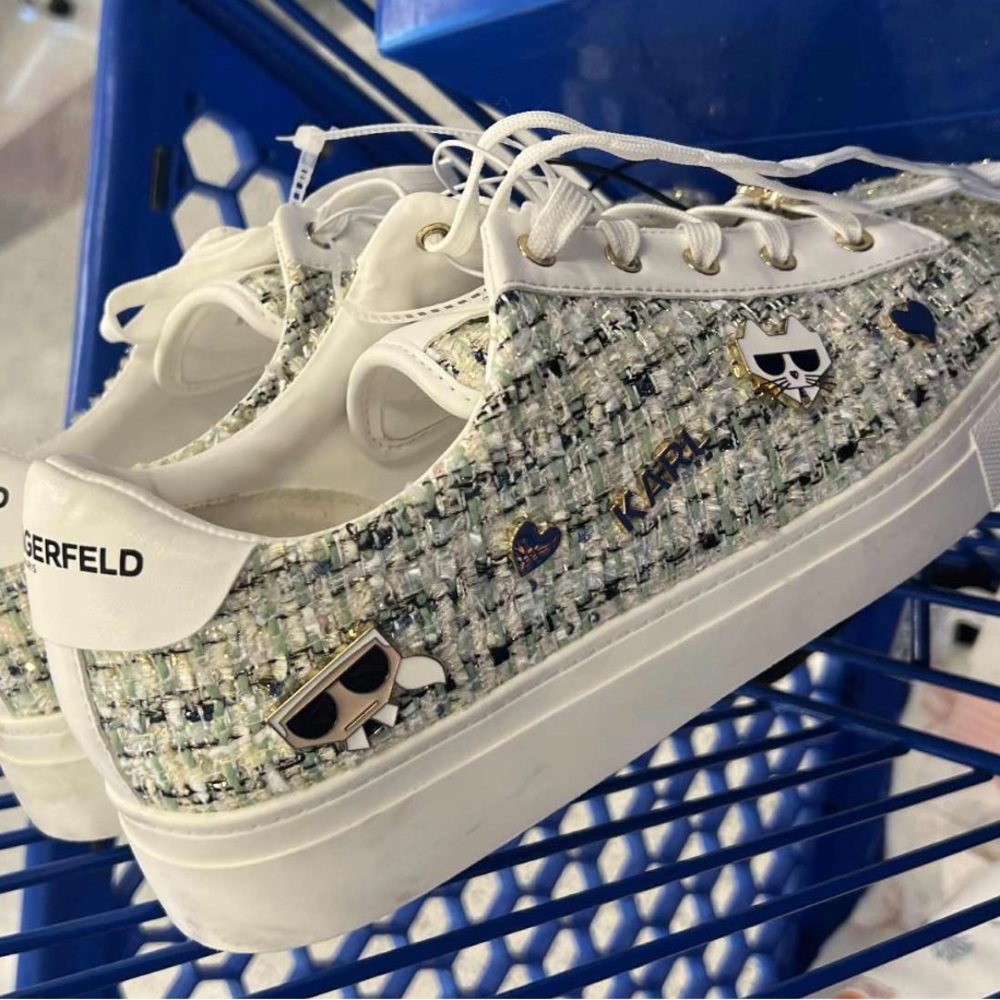 Karl Lagerfeld White and Green Tweed Sneakers